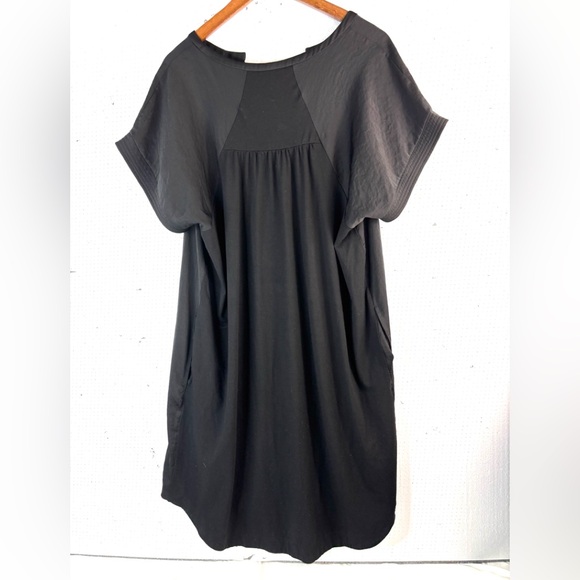 Chico's 2 M Caftan Jersey Shift Short Sleeve Black Basic Minimalist Dress - Picture 2 of 11
